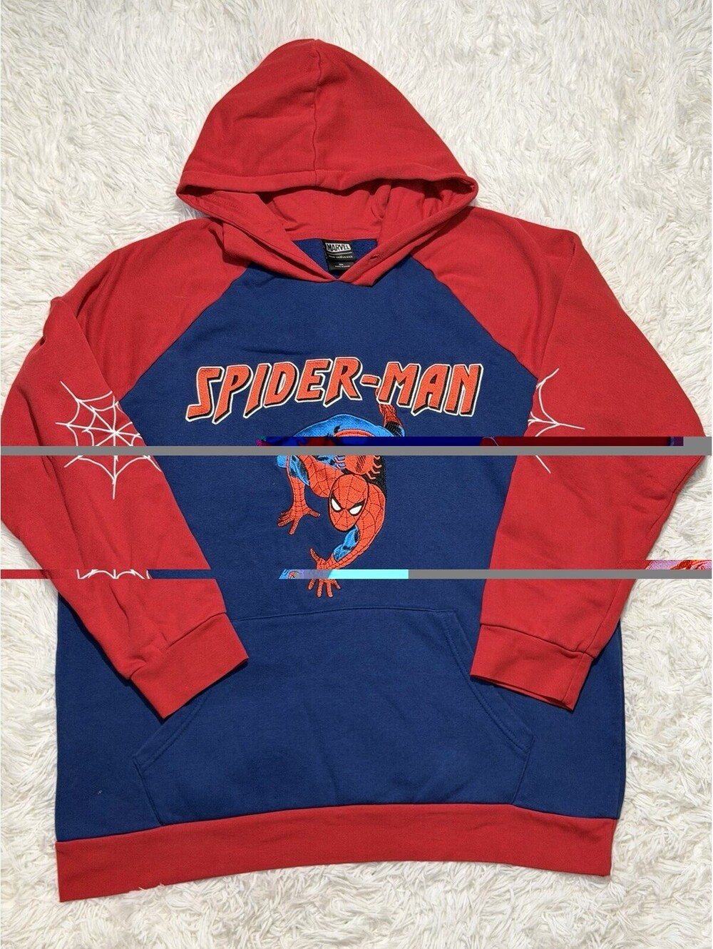 Spider-Man Pullover Hoodie Size 2XL Marvel Red Blue Color Block Web Sleeves READ